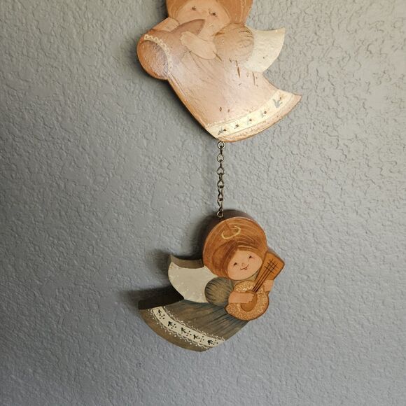 Angel Wood Wall Hanging Hand Painted Tole Vtg Christmas JOY Angels Handmade - Picture 5 of 14